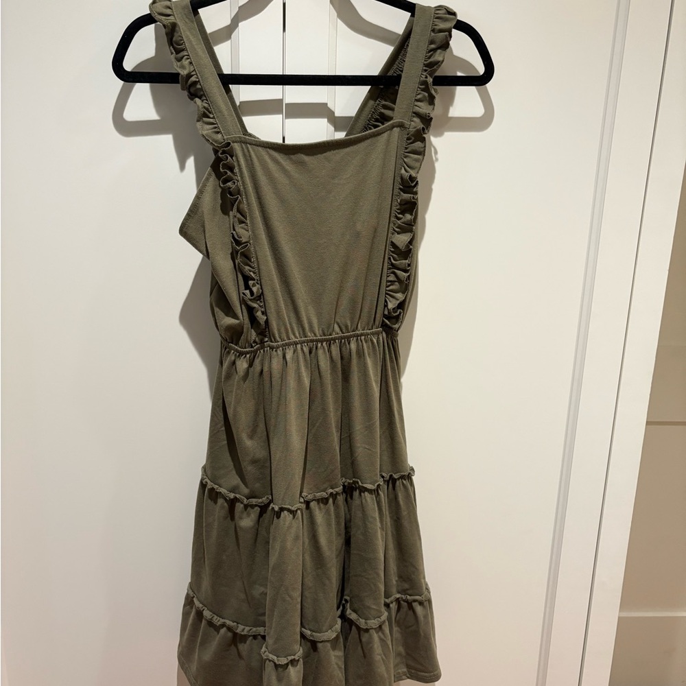 Green Ruffled Tiered Sundress with Square Neck